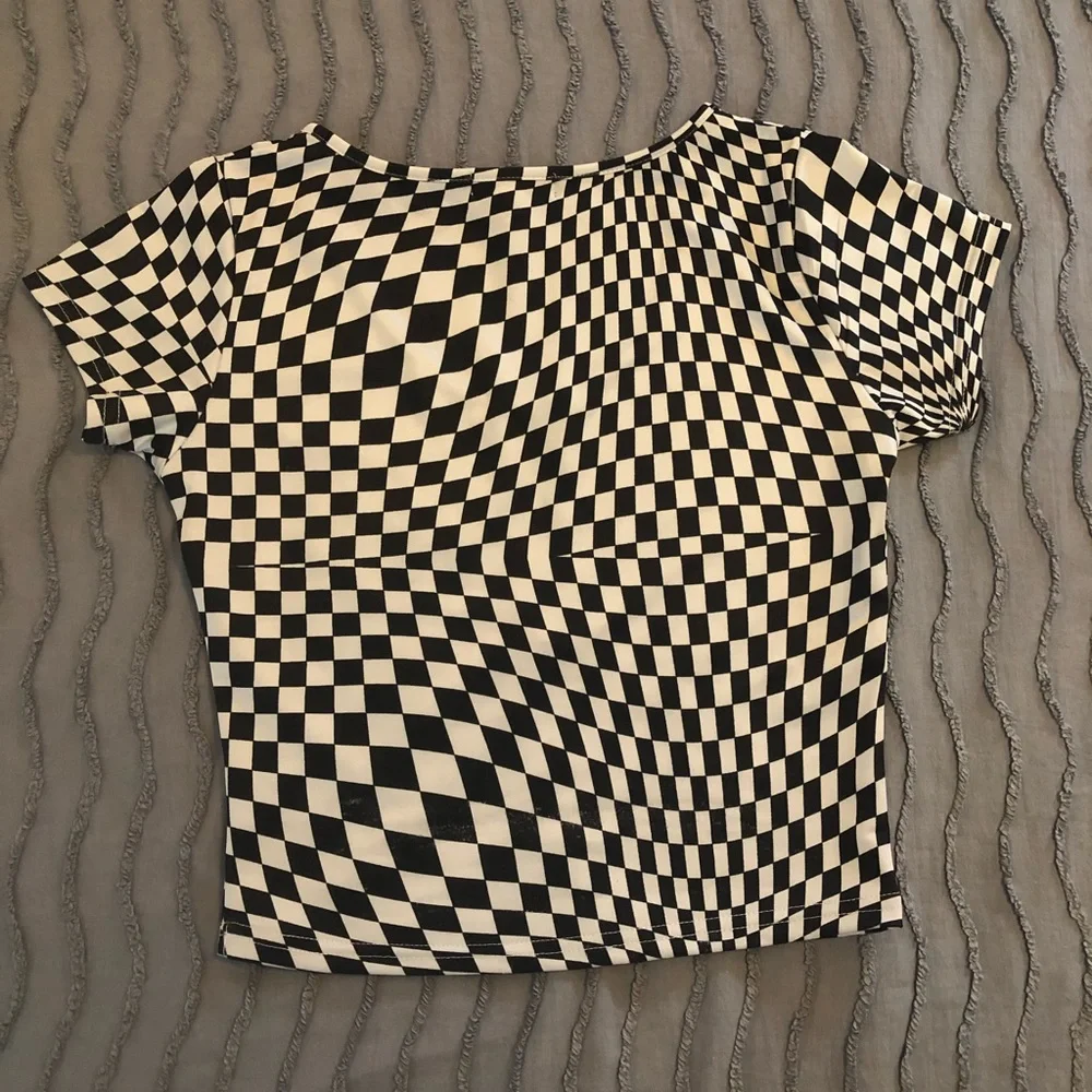 Dolls Kill “Reality Check” Warped Checkered Crop Top - S - Picture 2 of 6